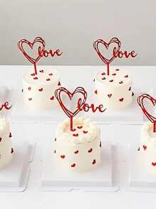 3入組紅色亞克力心形和字母裝飾蛋糕插牌適用於烘焙 - 紅色 - 查看 2