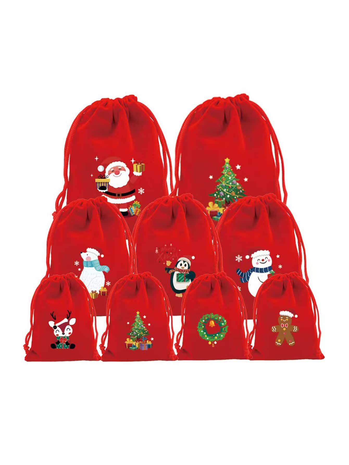 6 piezas Bolsa de regalo con patrón de Papá Noel de Navidad - Rojo - Ver 1