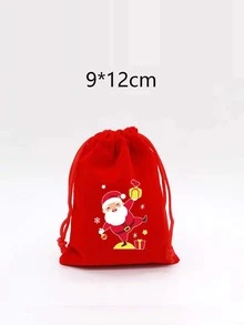 6 piezas Bolsa de regalo con patrón de Papá Noel de Navidad - Rojo - Ver 4