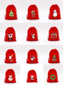 6 piezas Bolsa de regalo con patrón de Papá Noel de Navidad - Rojo - Ver 6