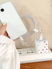 5入組愛心圖案透明數據線保護頭適用於iphone - 無色 - 查看 1