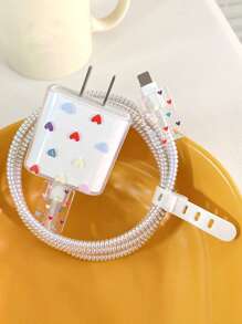 5入組愛心圖案透明數據線保護頭適用於iphone - 無色 - 查看 2