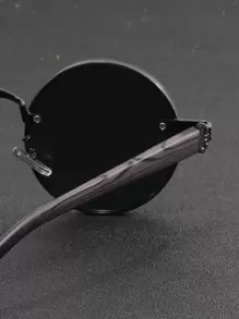 1pair Men's Metal Round Faux Woodgrain Temples Fashion Glasses Halloween Looks Street Style And Suit For Sweater Jacket Sweatshirt Hoodie Leather Pants And Cargo Pantsbeachtoys For Summer Beach Vacation,Outdoor,Travel - Black - View 5