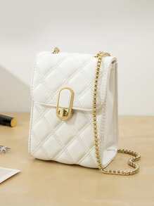 Mini Quilted Twist Lock Flap Chain Square Bag - White - View 1