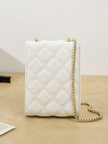 Mini Quilted Twist Lock Flap Chain Square Bag - White - View 2
