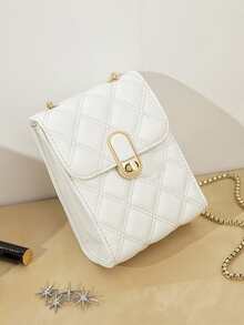 Mini Quilted Twist Lock Flap Chain Square Bag - White - View 3