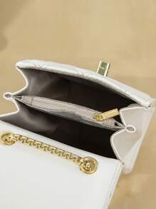 Mini Quilted Twist Lock Flap Chain Square Bag - White - View 5