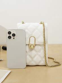 Mini Quilted Twist Lock Flap Chain Square Bag - White - View 6