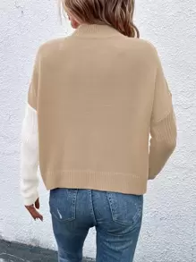 SHEIN LUNE Two Tone Overlap Hem Knit Pullover Fall Winter Sweater - Multicolor - View 2