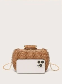 Mini Minimalist Braided Design Straw Bag,Perfect For Summer Beach Travel Vacation