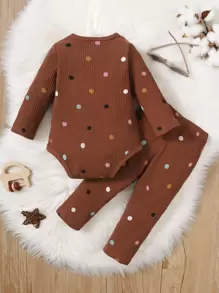 女寶寶圓點連體衣和長褲 - 咖啡棕 - 查看 2