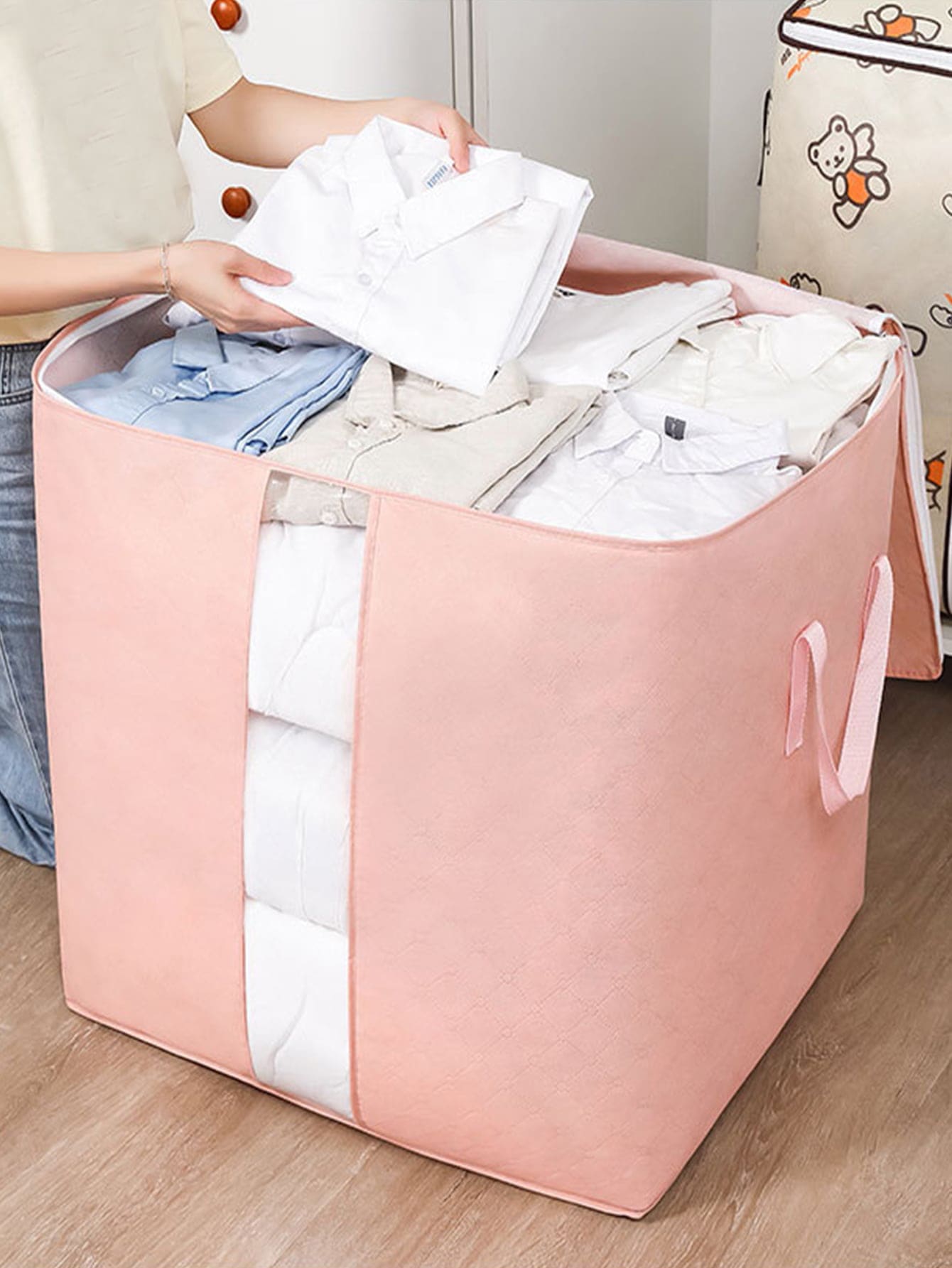 1pc Plain Clothes Storage Bag - Pink - View 1