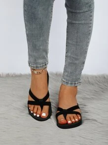 Minimalist Faux Suede Flip Flops - Black - View 4