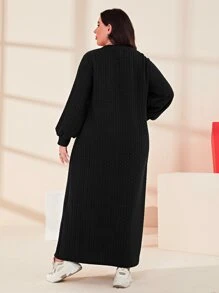 Mulvari Plus Solid Bishop Sleeve Sweatshirt Dress - Black - View 2