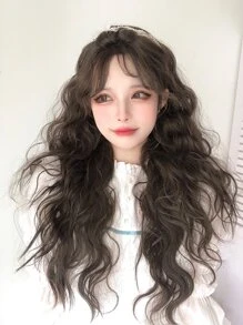 alicegarden Tóc giả tổng hợp dài xoăn có mái - màu nâu - Xem 1