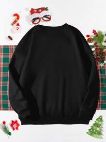 Christmas Print Drop Shoulder Sweatshirt - Black - View 2