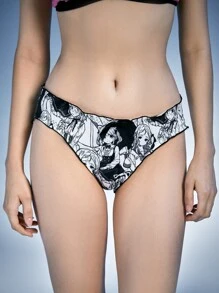 ROMWE Anime Cartoon Figure Graphic Cut Out Panty - Black and White - View 2