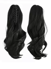 Short Curly Ponytail Synthetic Hair Extension - Black - View 1