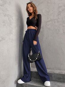 SHEIN Unity High Waist Wide Leg Trousers - Royal Blue - View 5