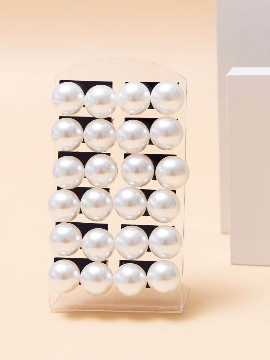 12pairs Faux Pearl Decor Stud Earrings - White - View 1
