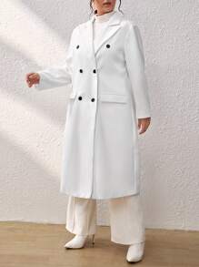 SHEIN Essnce Plus Lapel Neck Double Breasted Overcoat - White - View 3