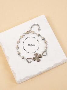 Pulsera trébol de cuatro hoja & con adorno de corazón - Plateado - Ver 3