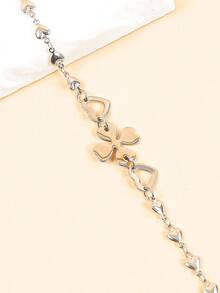 Pulsera trébol de cuatro hoja & con adorno de corazón - Plateado - Ver 4