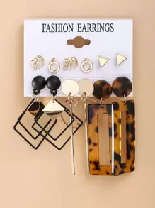 17KM 6對玳瑁色幾何耳環 - 彩色 - 查看 1