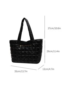 衍縫細節單肩托特包 - 黑色 - 查看 2