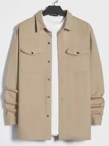 GENTILAND Men Plus Flap Pocket Denim Shirt Without Tee - Khaki - View 1