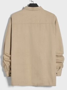 GENTILAND Men Plus Flap Pocket Denim Shirt Without Tee - Khaki - View 2