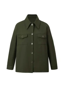 Mulvari Plus Flap Pocket Drop Shoulder Overcoat - Army Green - View 1