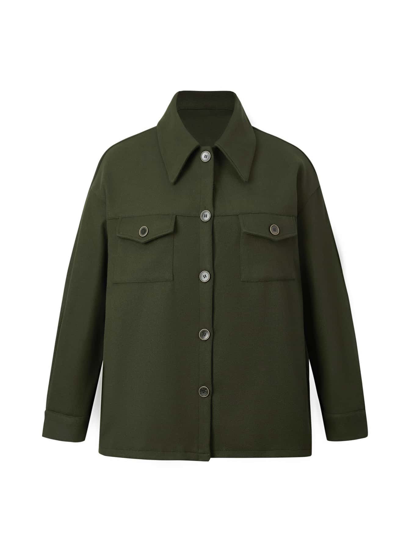 Mulvari Plus Flap Pocket Drop Shoulder Overcoat - Army Green - View 1