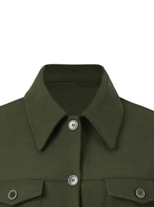 Mulvari Plus Flap Pocket Drop Shoulder Overcoat - Army Green - View 3