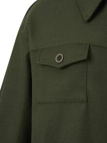 Mulvari Plus Flap Pocket Drop Shoulder Overcoat - Army Green - View 5