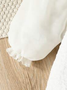 Toddler Girls Ruffle Trim Flounce Sleeve Bow Front Dress - White - View 4