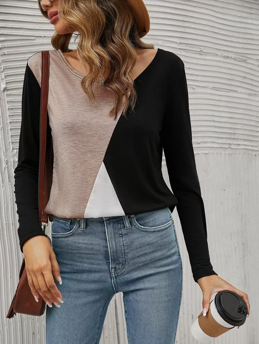 SHEIN LUNE 拼色T恤 - 彩色 - 查看 1