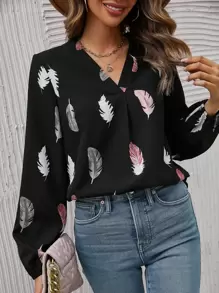 SHEIN Clasi Áo sơ mi nữ Bộ lạc Giải trí - màu đen - Xem 1