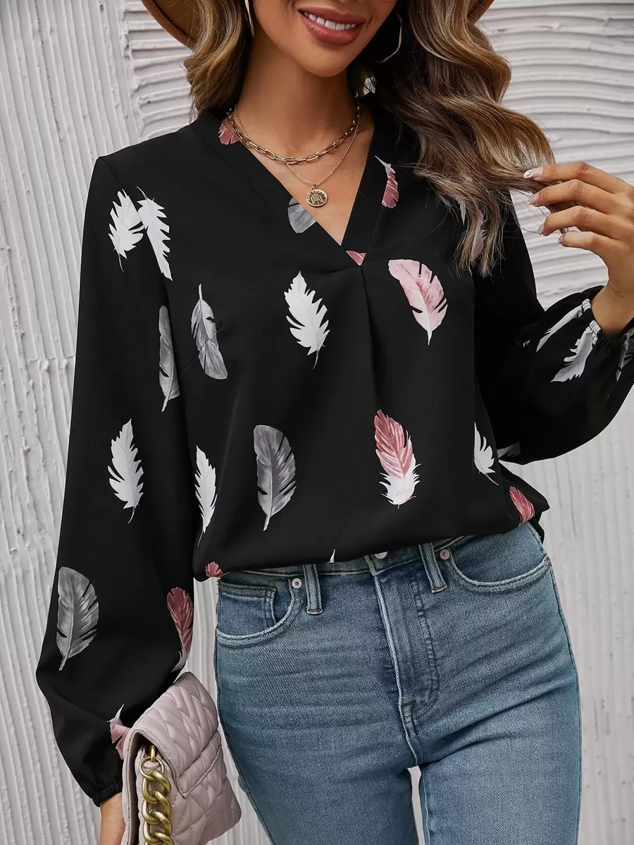 SHEIN Clasi Áo sơ mi nữ Bộ lạc Giải trí - màu đen - Xem 1