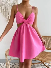 Firerie Cut Out Tie Backless Cami Dress - Pink - View 4