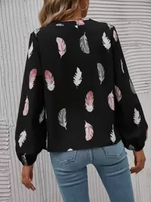 SHEIN Clasi Áo sơ mi nữ Bộ lạc Giải trí - màu đen - Xem 2