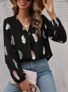 SHEIN Clasi Áo sơ mi nữ Bộ lạc Giải trí - màu đen - Xem 5