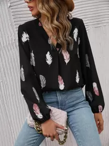 SHEIN Clasi Áo sơ mi nữ Bộ lạc Giải trí - màu đen - Xem 6