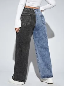 SHEIN ICON Plus Colourblock Wide Leg Jeans - Multicolor - View 2