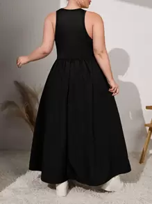 SHEIN Essnce Plus Solid Sleeveless A-line Dress - Black - View 2