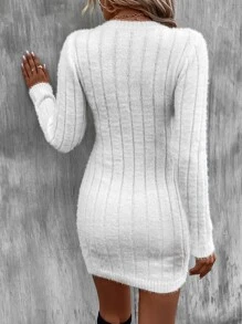 SHEIN Essnce Fluffy Knit Jumper Dress - White - View 2