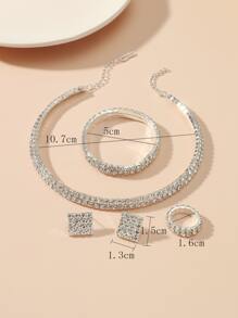 5 piezas/set conjunto de joyería de decoración de diamantes de imitación glamorosa para mujer para regalo - Plateado - Ver 3