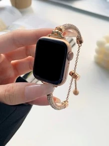 1pc Women's Rhinestone-Inlaid Bracelet Strap Compatible With Apple Watch, Adjustable Metal Apple Watchband Compatible With 38/40/41/42/44/45/49mm Ultra/SE/8/7/6/5/4/3/2/1 - Rose Gold - View 4