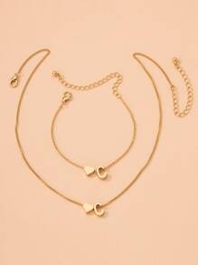 2入組字母和心形裝飾首飾套裝 - 金黃色 - 查看 2