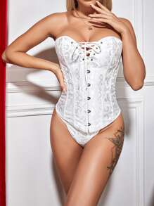 巴洛克提花繫腰帶訓練帶丁字褲 - 白色 - 查看 1